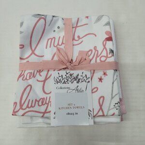 Atelier Kitchen Towels Blue Set Of‎ 2 Solid w Stripe Floral Plant Graphic